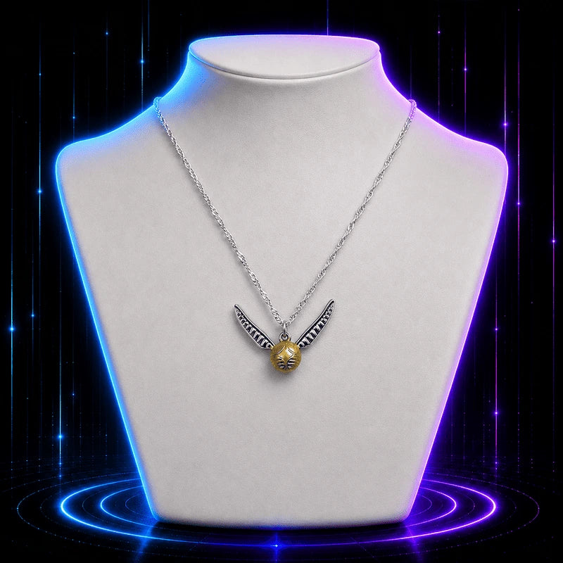 Golden Winged Orb Fantasy Necklace