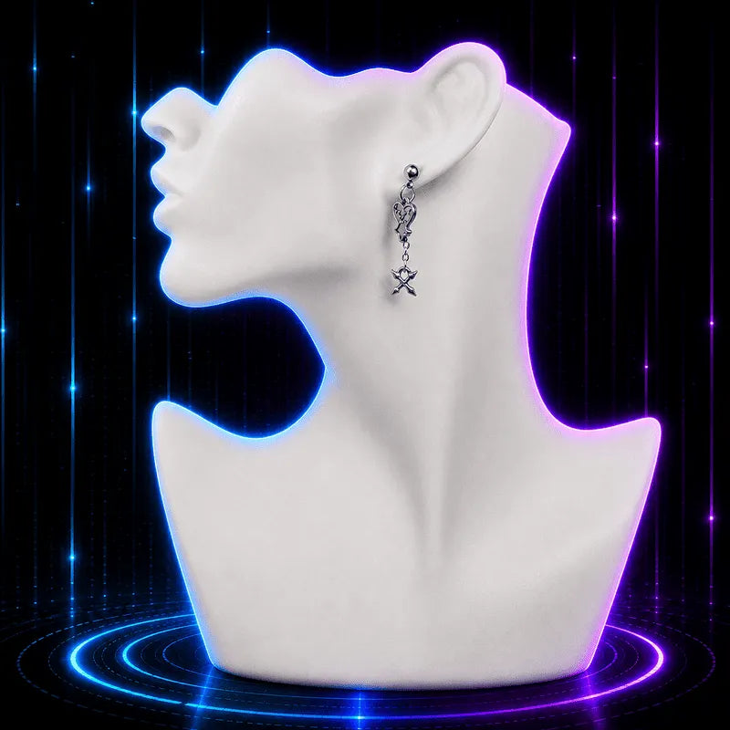 Silver Shadow Heart Gaming Earrings