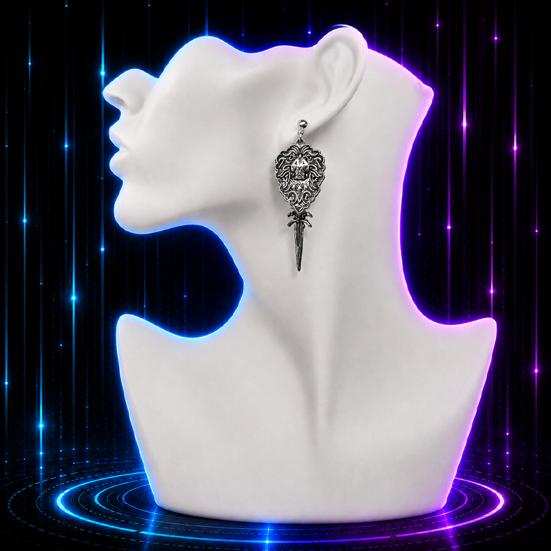 Double Hilt Sword and Shield Gaming Earrings