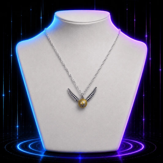 Golden Winged Orb Fantasy Necklace