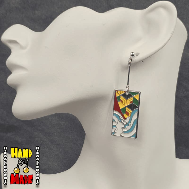 Water Wave Hanafuda Anime Earrings