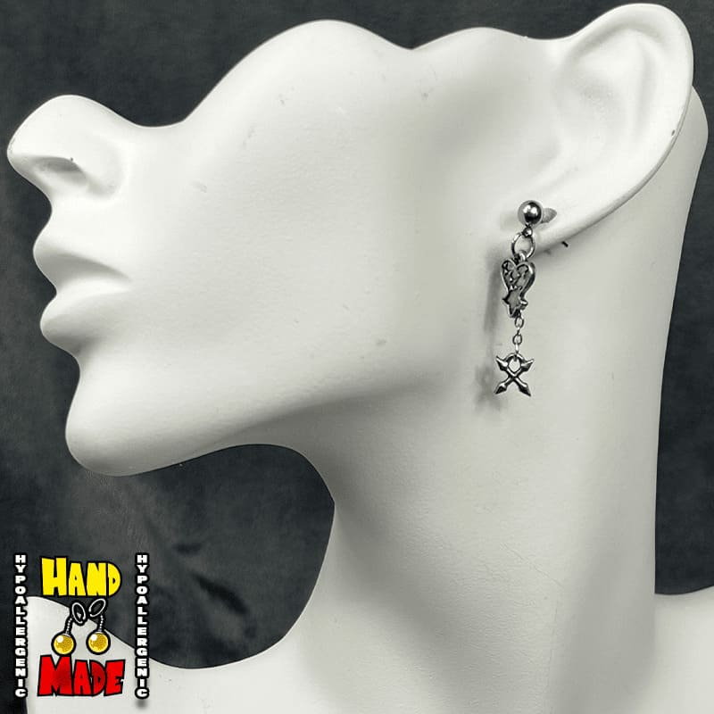 Silver Shadow Heart Gaming Earrings