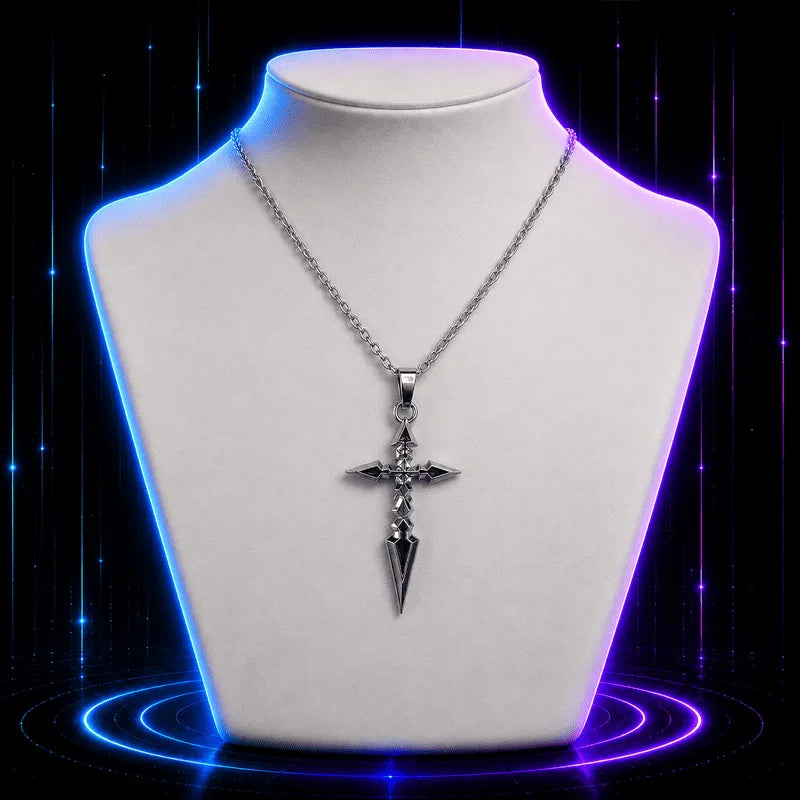 Silver Cross Anime Necklace