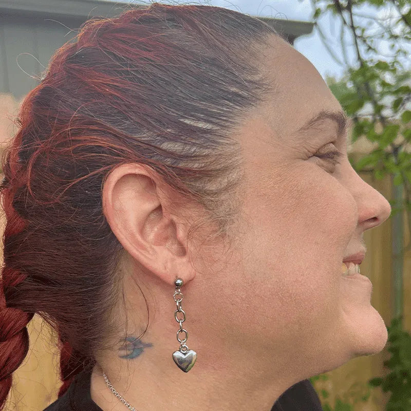 Silver Heart Anime Earrings