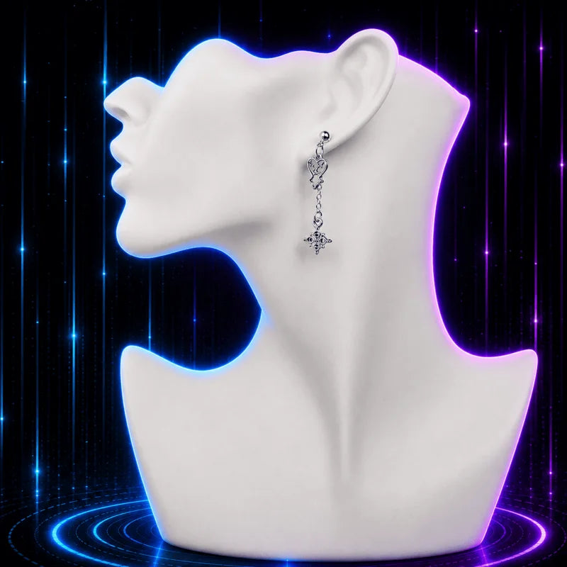 Silver Shadow Heart Gaming Earrings