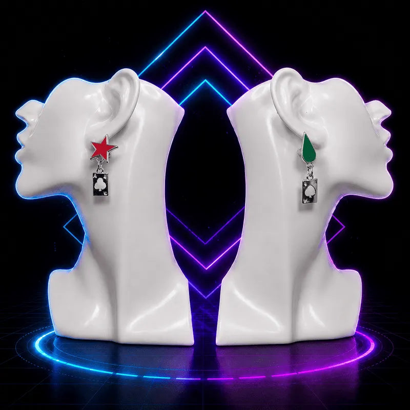 Teardrop and Star Card Anime Earrings